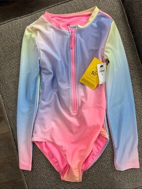 GAP Girls Ombre Long Sleeve One-Piece Swimsuit - Pastel Rainbow
